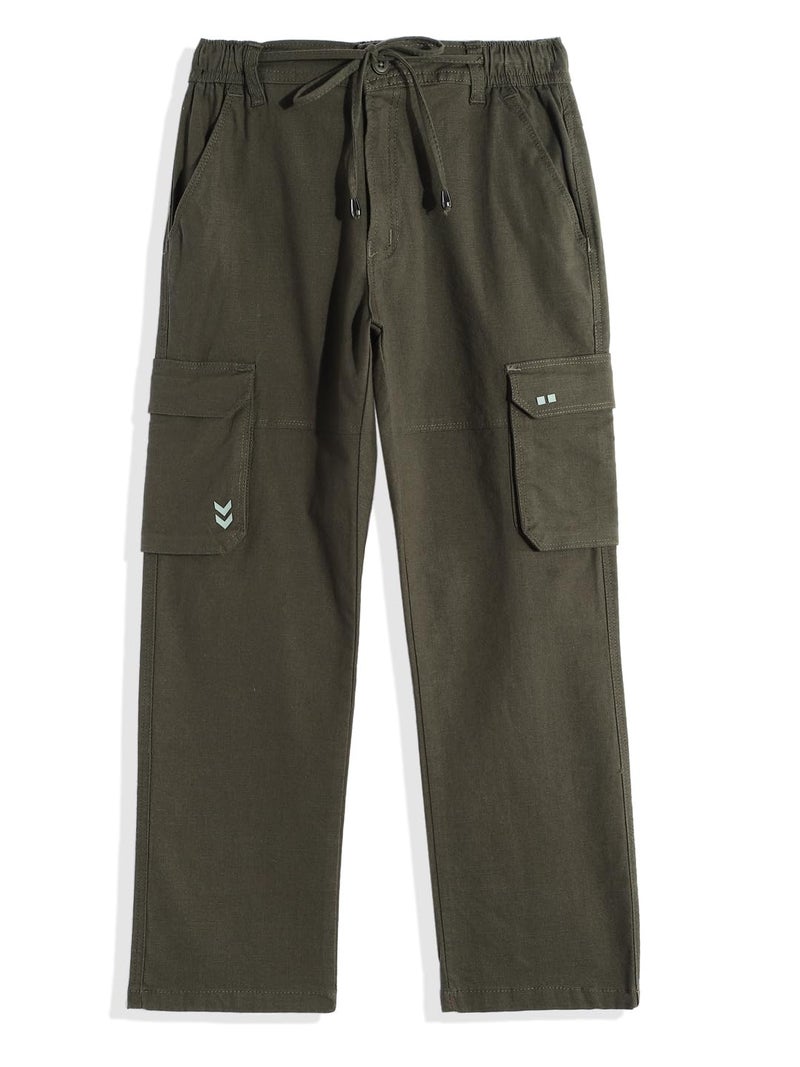 CAVIO Boys Casual Solid Regular Fit Cargo Pants with Multiple Pockets - Image 1